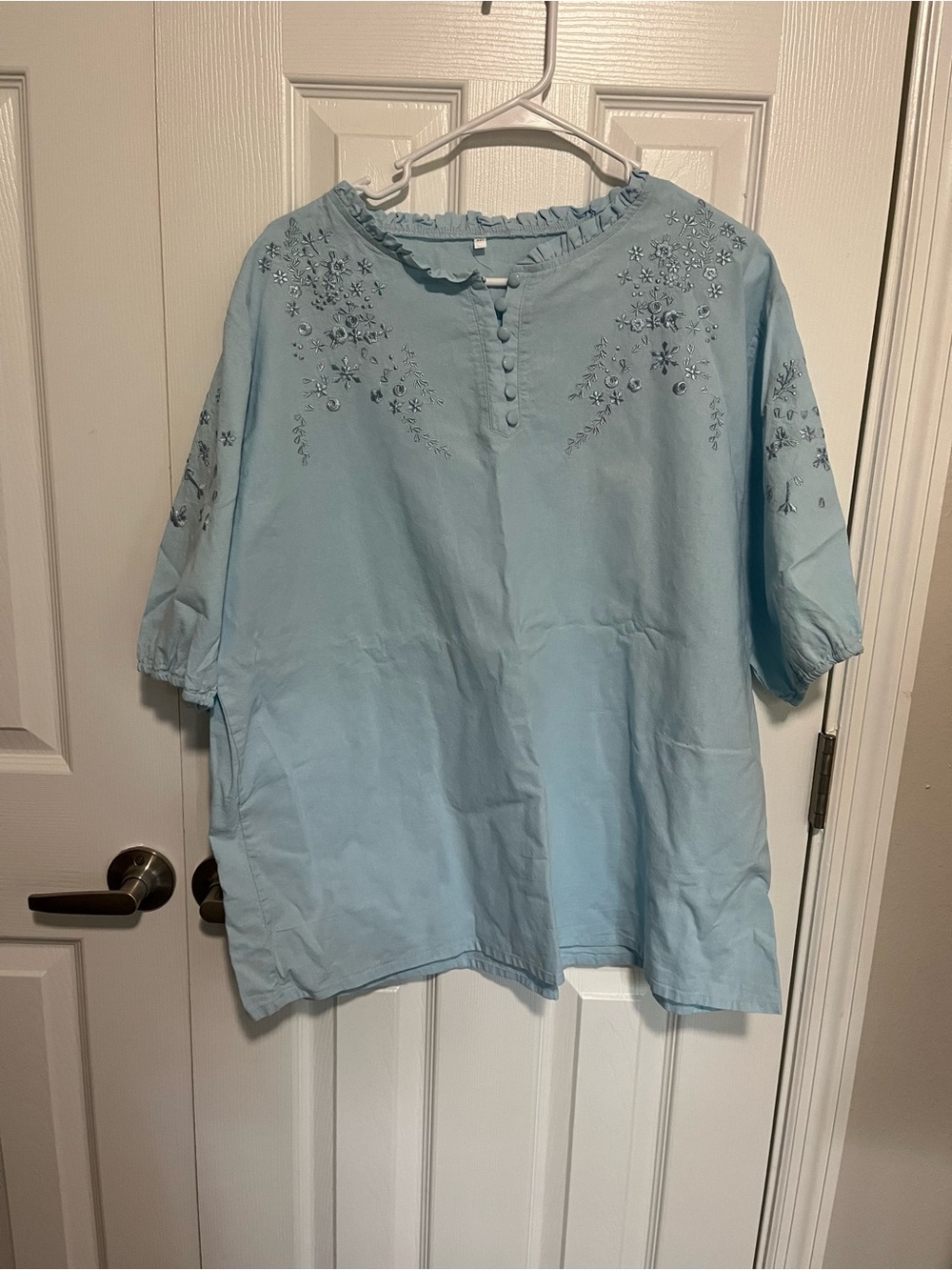 Light Blue Embroidered Women's Blouse